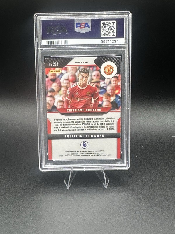 Panini 2021-22 Prizm Premier League Cristiano Ronaldo #283 Pink Ice PSA 8 view 2