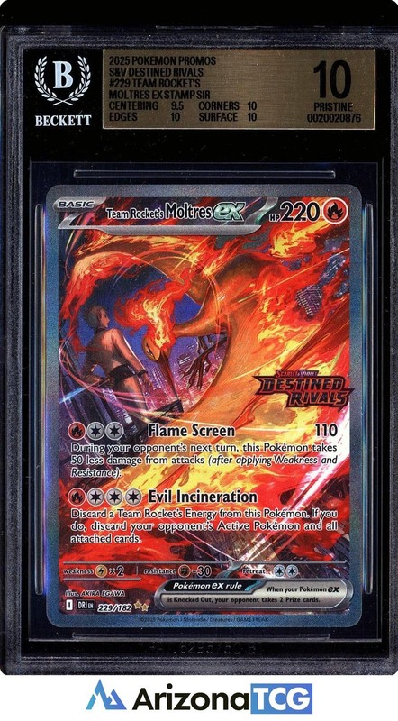 Pokemon 2025 Team Rocket's Moltres ex 229 Stamp Destined Rivals PRISTINE BGS 10
