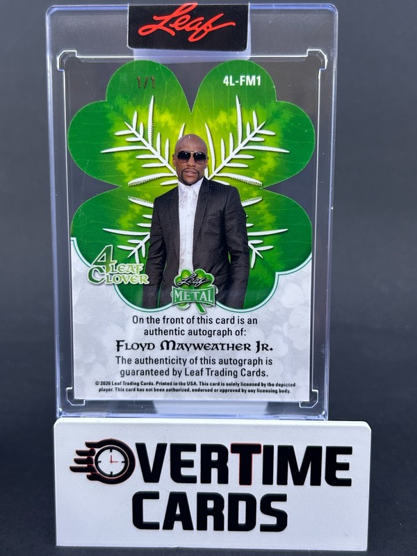 2026 Leaf St Patrick's Day Floyd Mayweather Jr. 4 Leaf Clove One of One Auto 1/1 view 2