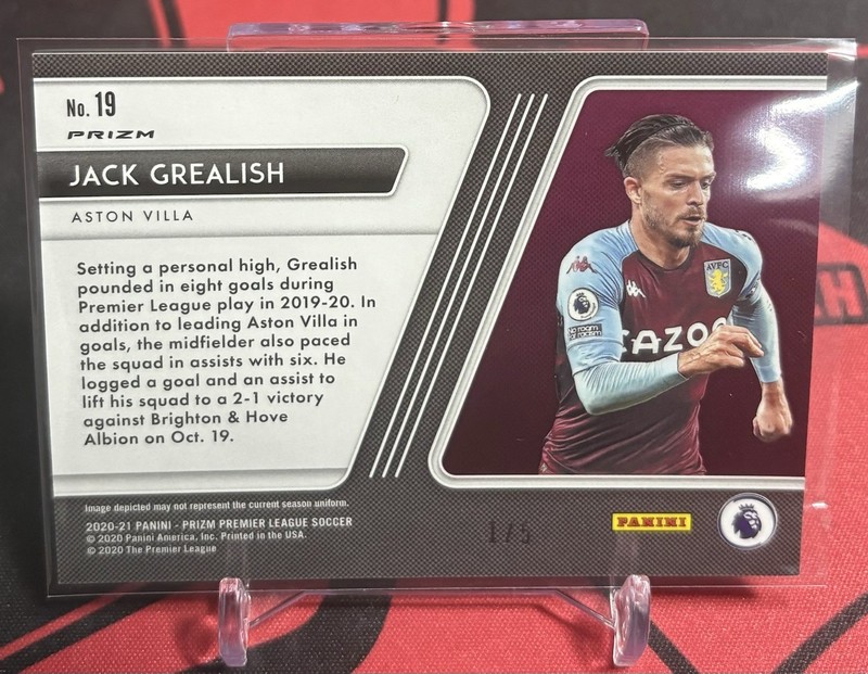 2020-21 Panini Prizm Premier League Scorers Club Gold Power Jack Grealish 1/5 view 2