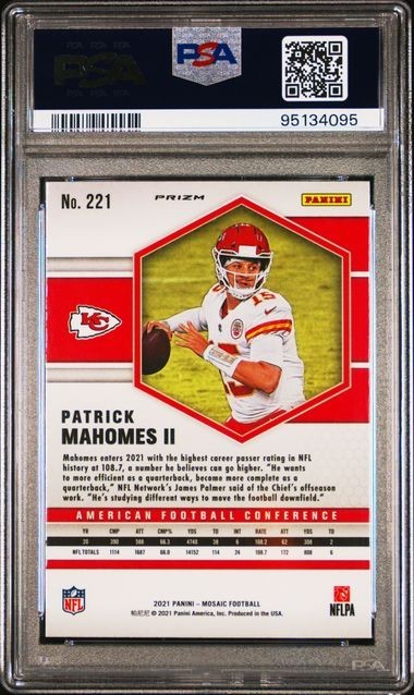 Patrick Mahomes PSA 10 Camo Pink Prizm AFC Variation 2021 Panini Mosaic #221 view 2