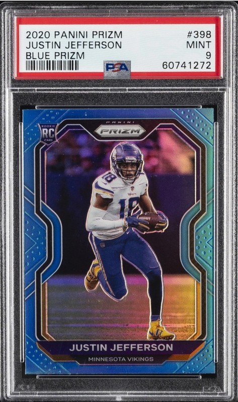 2020 Panini Prizm Blue Prizm Justin Jefferson #398 Rookie RC PSA 9 Mint Vikings