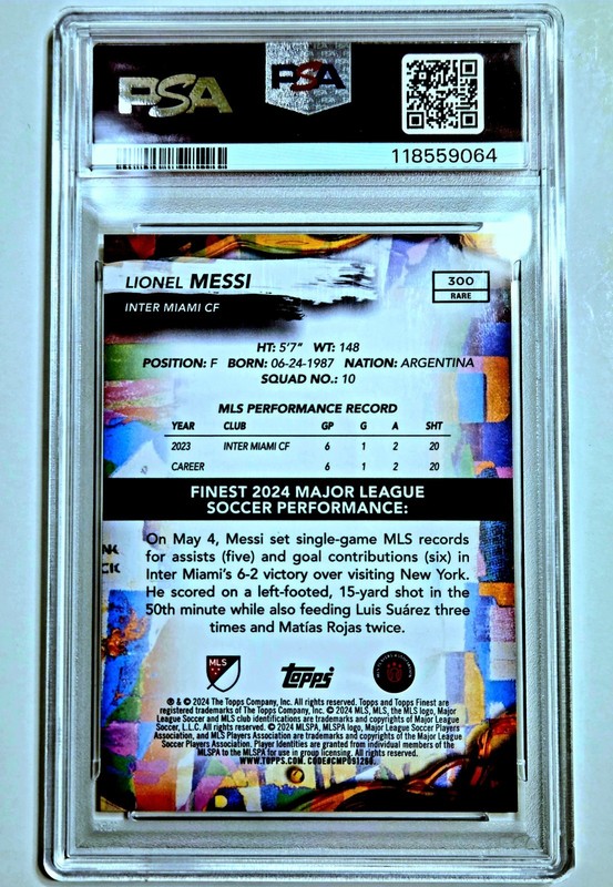 Lionel Messi SSP 10/30 Topps Finest Rare Gold Refractor Jersey # Match 1/1 PSA 9 view 2