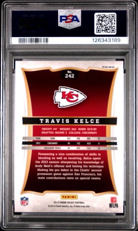 2013 Panini Select Travis Kelce Silver Prizm Rookie #242 | Chiefs RC | PSA 9 view 2
