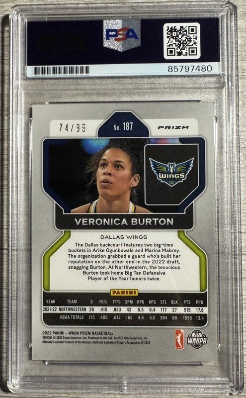 2022 Panini Prizm WNBA Veronica Burton Purple Rookie Auto RC /99 PSA Authentic view 2