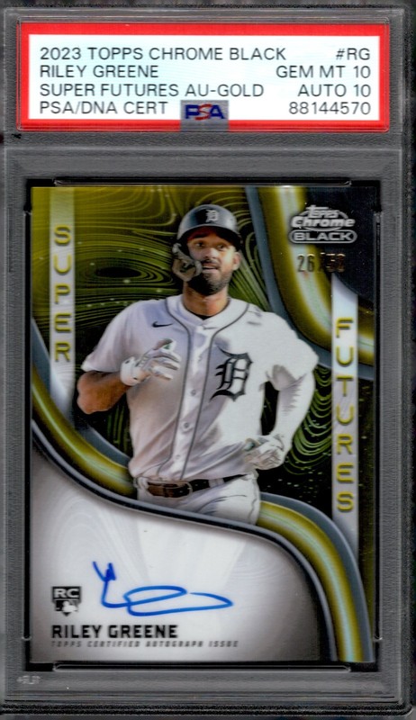 2023 TOPPS CHROME BLACK SUPER FUTURES #RG RILEY GREENE /50 GOLD PSA 10 AUTO 10