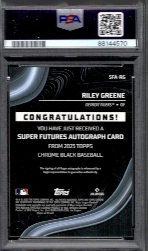 2023 TOPPS CHROME BLACK SUPER FUTURES #RG RILEY GREENE /50 GOLD PSA 10 AUTO 10 view 2
