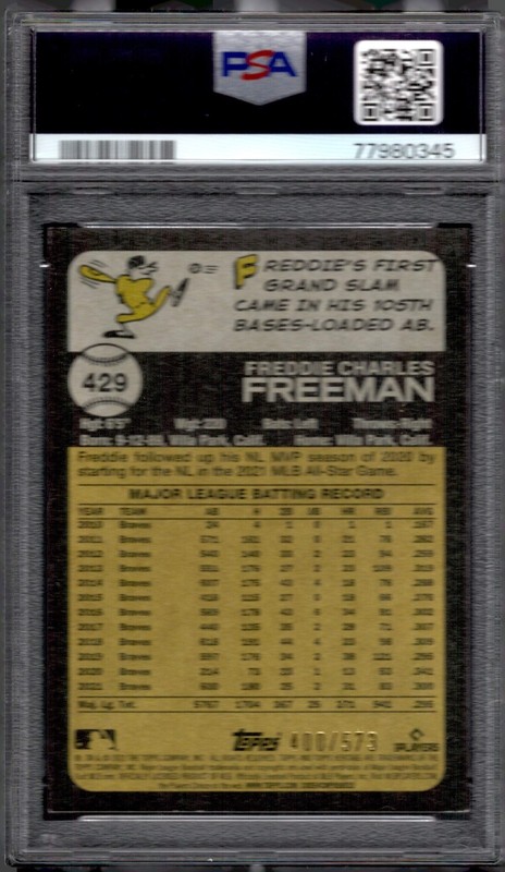 2022 Topps Heritage Freddie Freeman #429 Red Chrome Refractor /573 Braves PSA 7 view 2