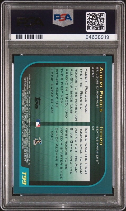 2001 Topps Traded Ichiro Suzuki Albert Pujos #T99 Rookie RC PSA 8 NM-MT view 2