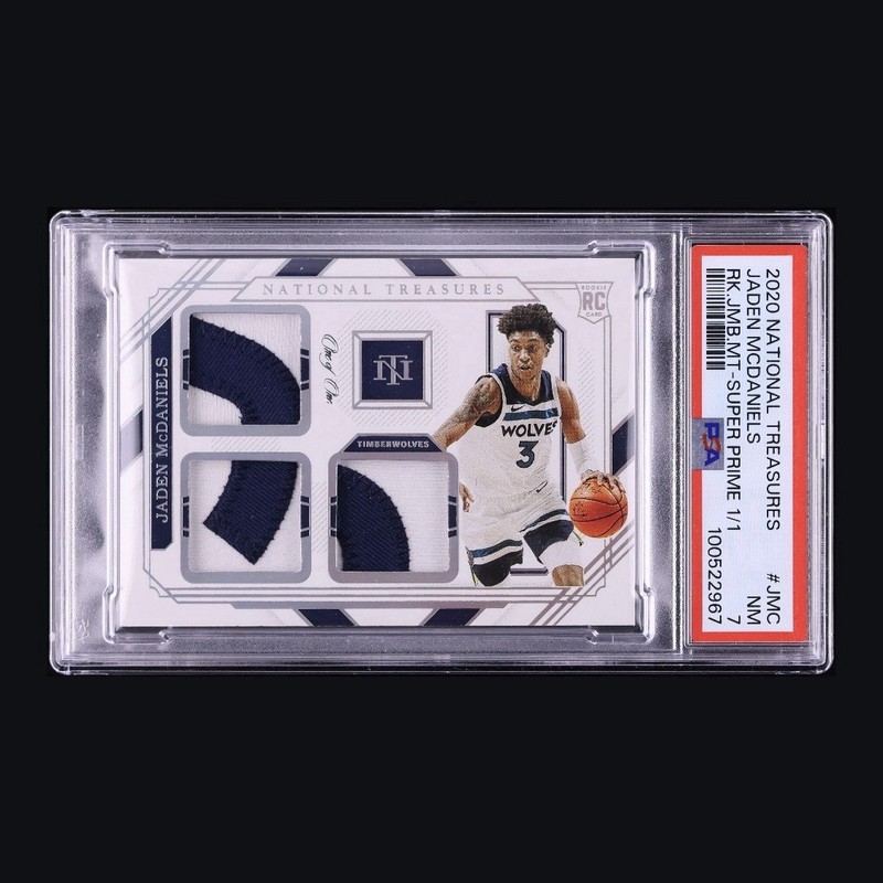2020 National Treasures Jumbo Super Prime Jaden McDaniels 1/1 ROOKIE Patch PSA 7