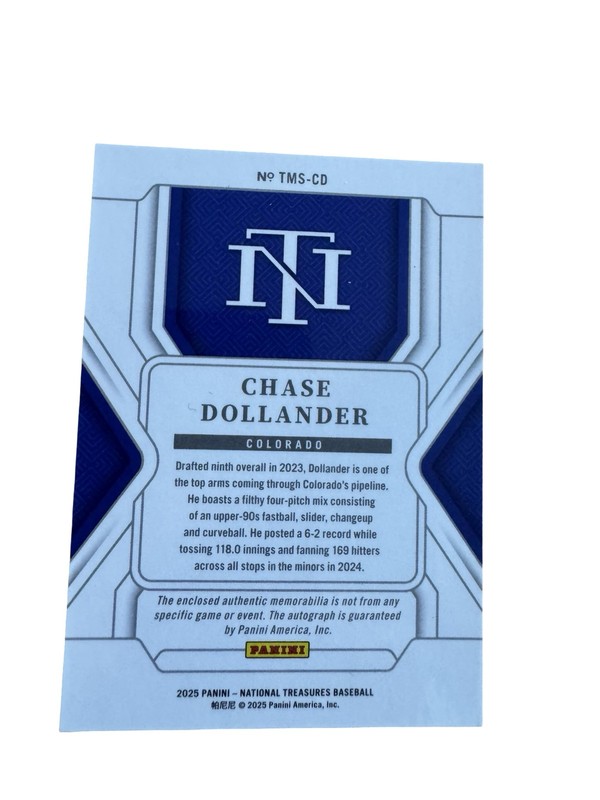 2025 Panini National Treasures #TMS-CD Chase Dollander Jersey Auto Gold /49 view 2
