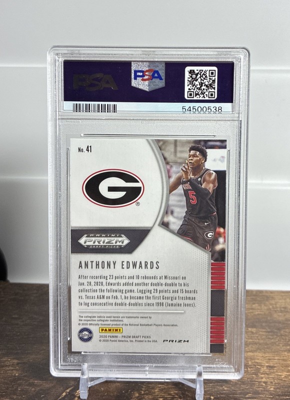 2020-21 Panini Prizm DPAnthony Edwards Red Ice PSA 10 RC view 2