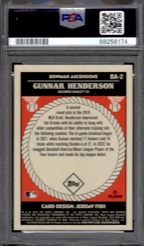 2023 Bowman Chrome  Ascensions Gunnar Henderson BA2 Rookie PSA 10 GEM MINT RC view 2
