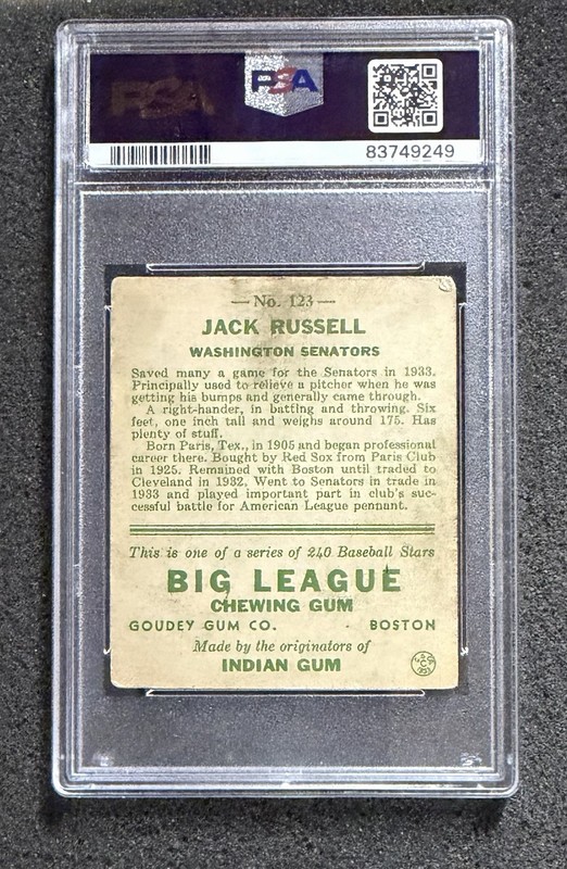 1933 Goudey - #123 Jack Russell - PSA 2 view 2