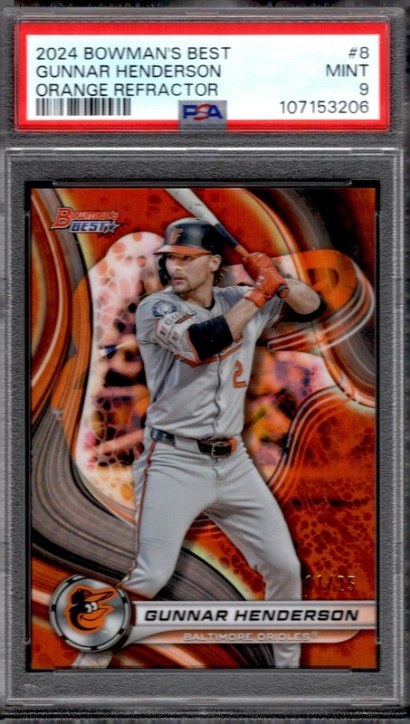 2024 Bowman's Best Gunnar Henderson ORANGE REFRACTOR  /25 PSA 9-COLOR MATCH