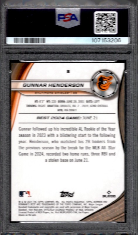 2024 Bowman's Best Gunnar Henderson ORANGE REFRACTOR  /25 PSA 9-COLOR MATCH view 2