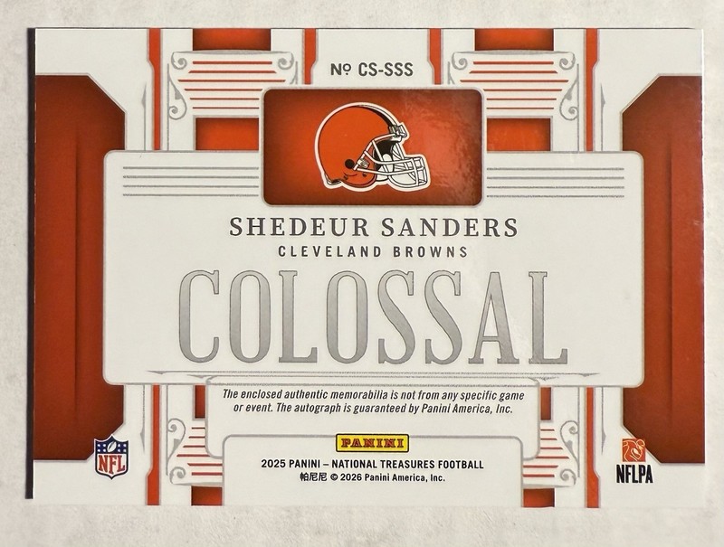 2025 Panini National Treasures Colossal RPA Shedeur Sanders Auto /49 Browns view 2