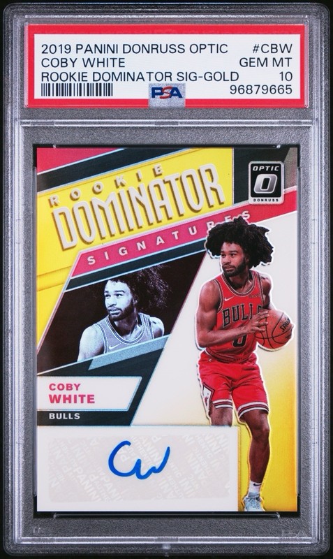 2019-20 Panini Optic Rookie Dominators Gold Prizm Coby White Auto /10 PSA 10