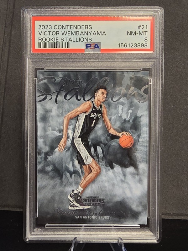 2023 CONTENDERS ROOKIE STALLIONS #21 VICTOR WEMBANYAMA ROOKIE RC PSA 8