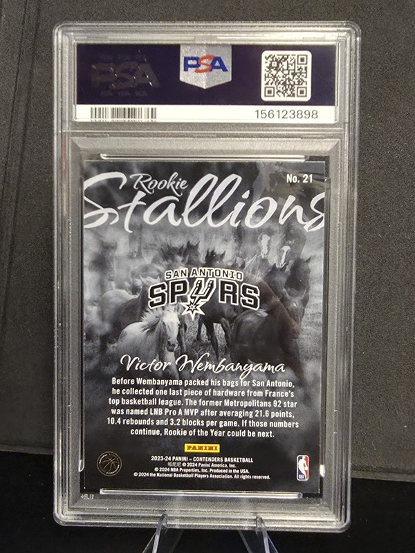 2023 CONTENDERS ROOKIE STALLIONS #21 VICTOR WEMBANYAMA ROOKIE RC PSA 8 view 2