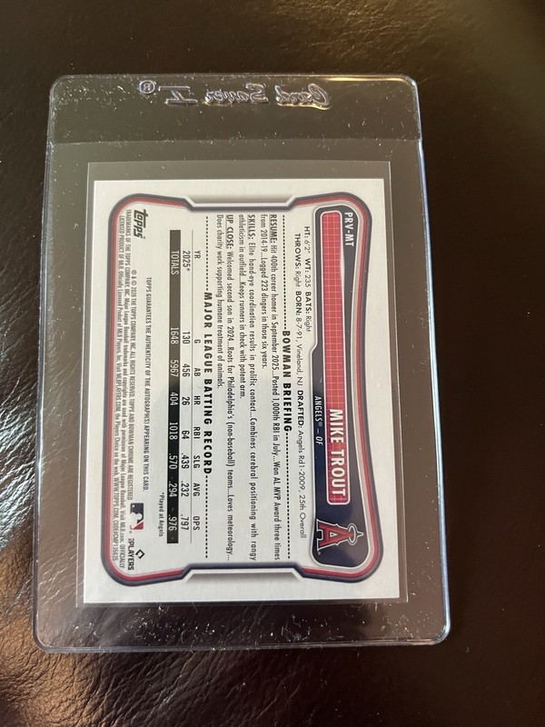 2026 Bowman Mike Trout Gold Auto #d 30/50 No. PRV-MT Angels SP view 2