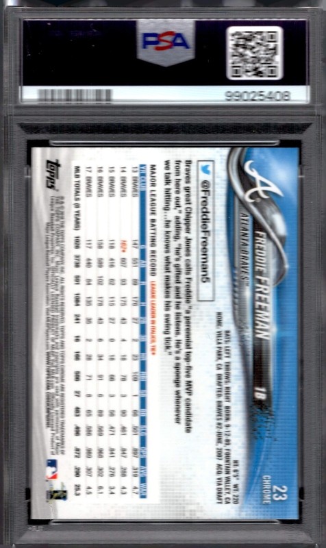 2018 Topps Chrome ~ FREDDIE FREEMAN Prism Refractor #23 Braves PSA 10 GEM MINT view 2