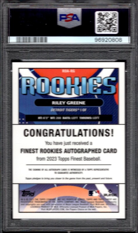 2023 Topps Finest Riley Green Finest Rookies GOLD SP AUTO /50 Tigers PSA 10 MINT view 2