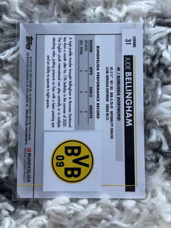 2020-21 Topps Chrome Bundesliga Sapphire Jude Bellingham RC Rookie Dortmund view 2