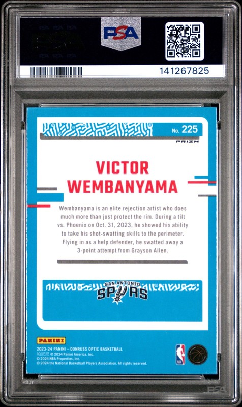 2023 Panini Donruss Optic #225 Victor Wembanyama Holo Prizm (PSA 9- Mint) RC view 2