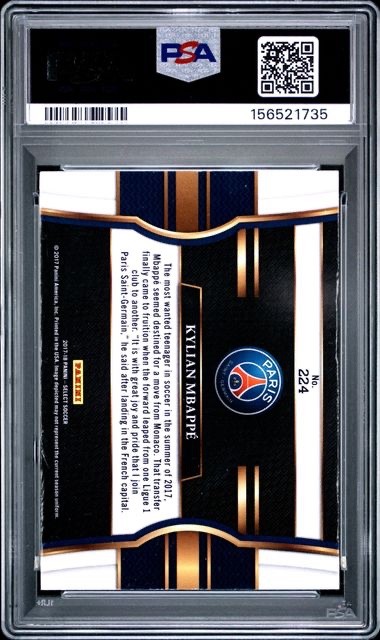 Kylian Mbappe 2017 Panini Select Rookie Card #224 Paris St. Germain PSA EX 5 view 2