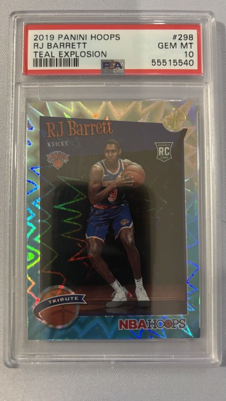 PSA 10 Gem Mint Teal Explosion RJ Barrett Rookie Hoops RC 2019 #298 Knicks