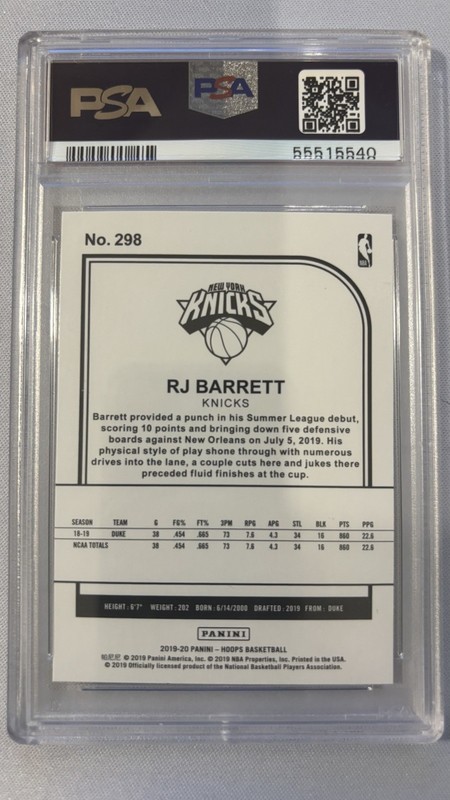 PSA 10 Gem Mint Teal Explosion RJ Barrett Rookie Hoops RC 2019 #298 Knicks view 2