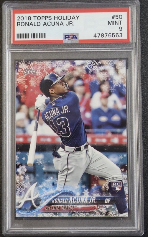 2018 RONALD ACUNA JR. ROOKIE TOPPS HOLIDAY #50 PSA 9 BRAVES BASEBALL CARD RC