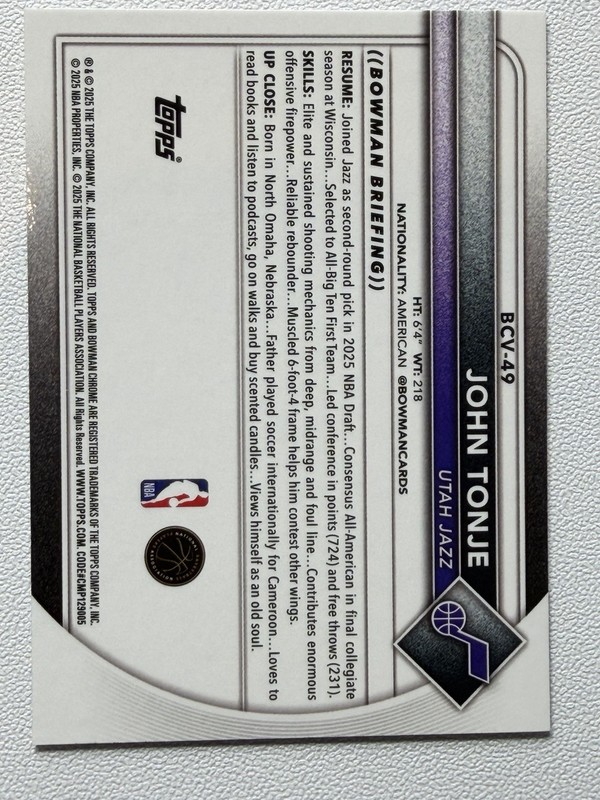 2025 Bowman Chrome - John Tonje Purple Refractor Auto 136/250 view 2