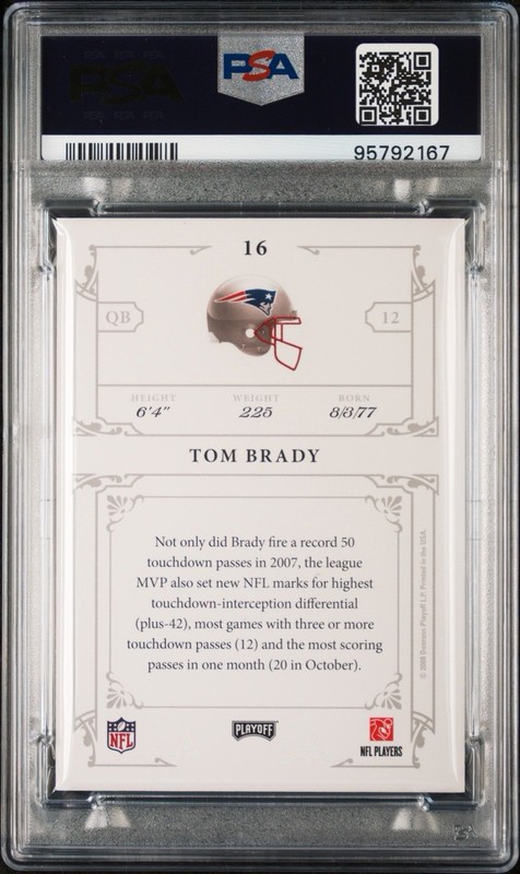 2008 PLAYOFF NATIONAL TREASURES SAMPLE #16 TOM BRADY AUTO PSA 9 DNA 10 view 2