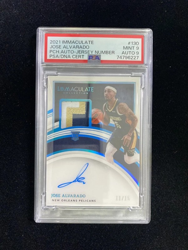 2021-22 Panini Jose Alvarado RC Patch Jersey Number RPA /15 PSA 9 Auto 10 JC22