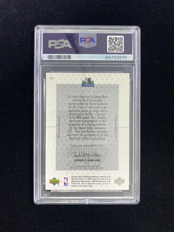 2000-01 Upper Deck Pros #KG Kevin Garnett Game Worn Patch PSA Auth Auto 9 JC22 view 2