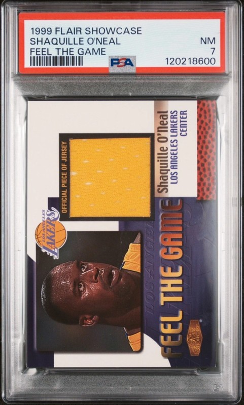 1999-00 Flair Showcase Feel the Game Worn Shaquille O'Neal Jersey Patch PSA 7