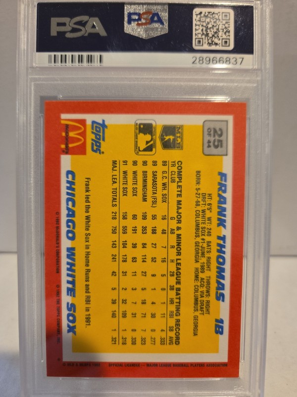 1992 TOPPS McDONALD'S BASEBALL'S BEST #25 FRANK THOMAS HOF PSA 9 view 2