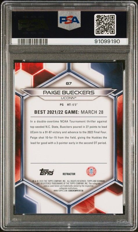 2023 Bowman's Best University Paige Bueckers #87 Refractor PSA 10 Gem Mint UConn view 2