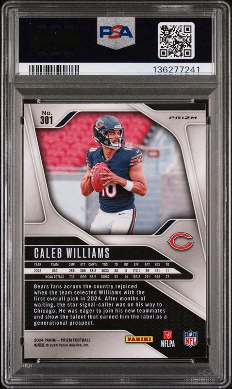 Caleb Williams 2024 Prizm Lazer PSA 10 #301 Rookie RC Bears view 2