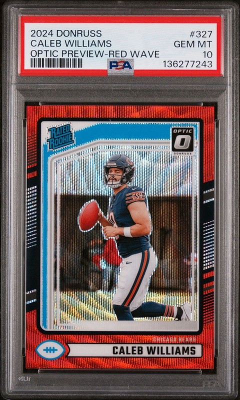 Caleb Williams 2024 Rated Rookie Optic Preview Red Wave Prizm #327  PSA 10 RC