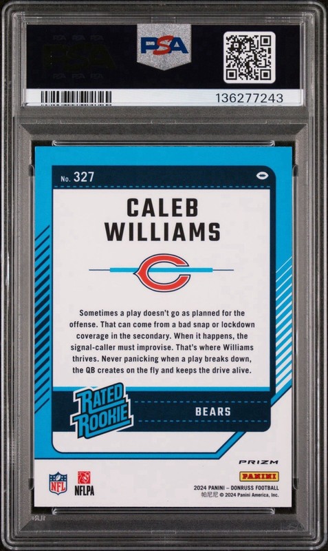 Caleb Williams 2024 Rated Rookie Optic Preview Red Wave Prizm #327  PSA 10 RC view 2