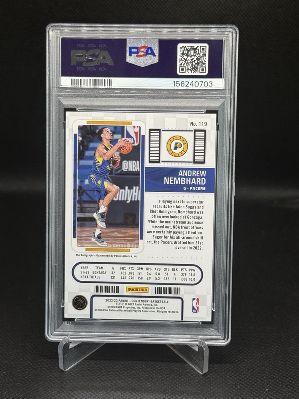 2022 Andrew Nembhard Contenders Rookie Ticket Auto PSA 9 #119 view 2
