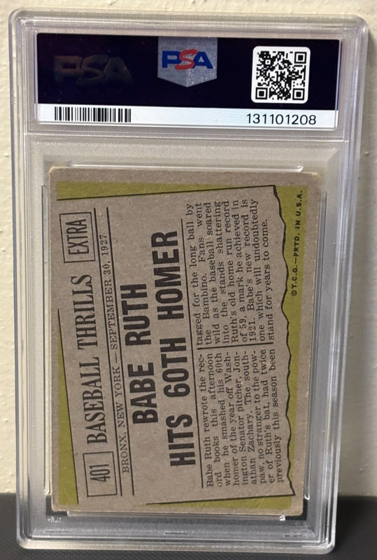 1961 Topps Babe Ruth Hits 60th Homer #401 Graded PSA 2 Good New York Yankees HOF view 2