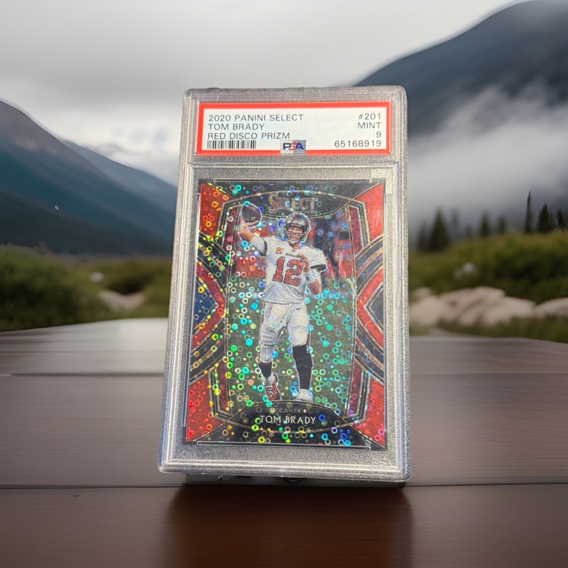 2020 Panini Select Tom Brady Red Disco Prizm 201 Football Card 47/49 PSA 9 MINT