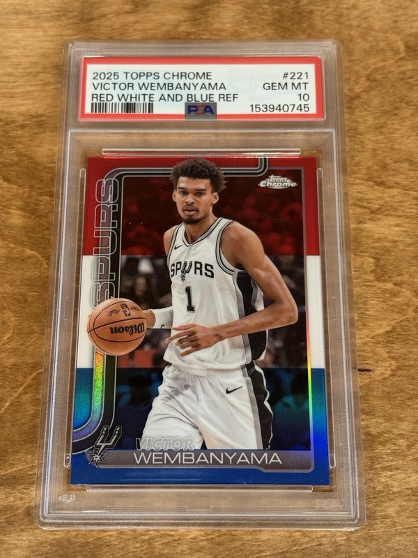 2025 Topps Chrome Victor Wembanyama Red White Blue #221 PSA 10 GEM