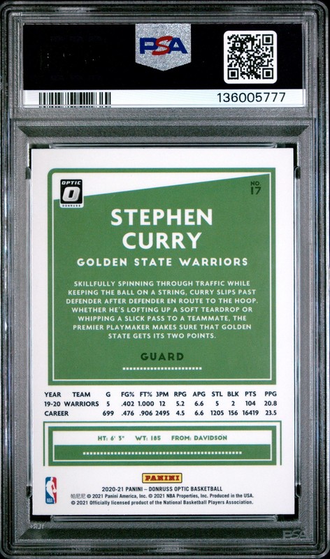 2020 Panini Donruss Optic #17 Stephen Curry PSA 9 view 2