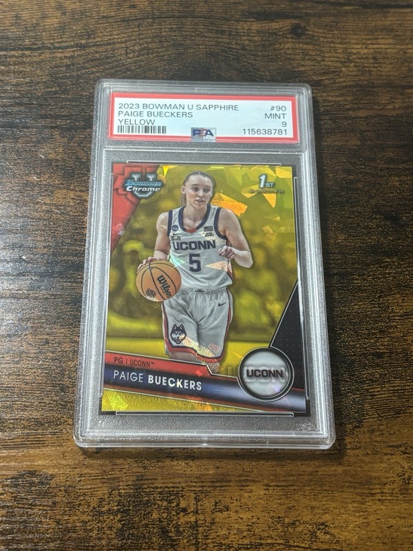 2023-24 Bowman U Chrome Sapphire Paige Bueckers 1st Yellow Refractor #/75 PSA 9