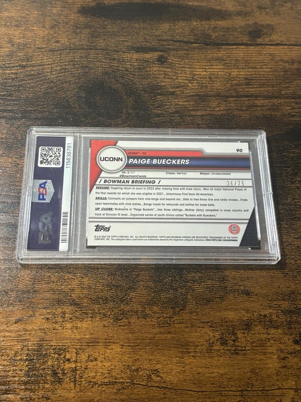 2023-24 Bowman U Chrome Sapphire Paige Bueckers 1st Yellow Refractor #/75 PSA 9 view 2